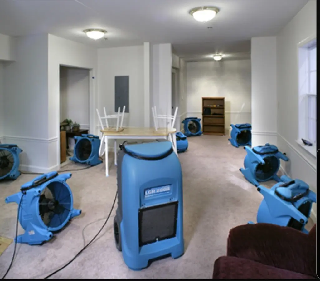 Air movers and dehumidifier setup for Water Damage Restoration in Lake Tapps